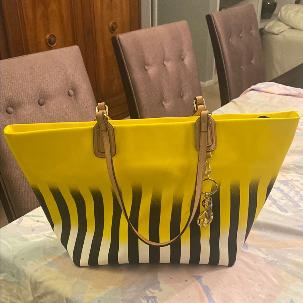 Yellow and Black Striped Tote Bag